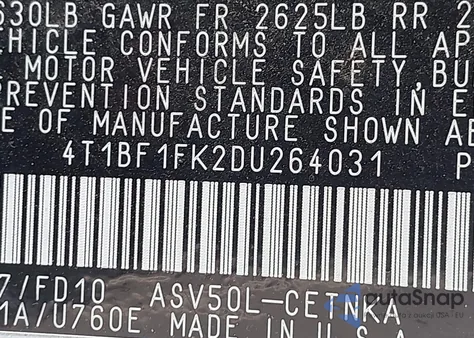 2013 Toyota Camry Le from USA, damaged, VIN 4T1BF1FK2DU264031